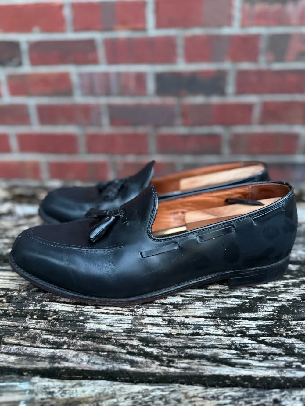 Lands' End Sz 10.5W Black Leather Tassel Slip-On Dress Loafers Made in USA X1